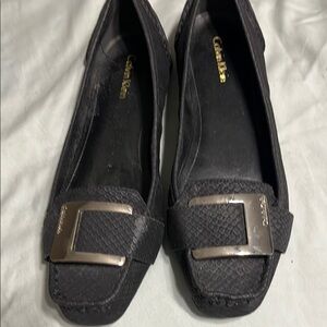 Calvin Klein Textured Black Loafers with Silver Buckle
